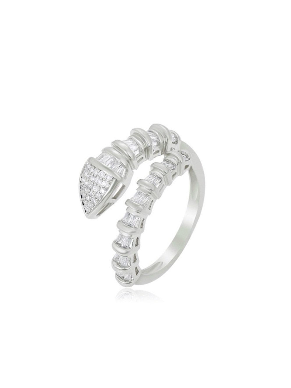 Snake Ring Adjustable Ring Platinum Plated Baguette Statement Dainty Ring
